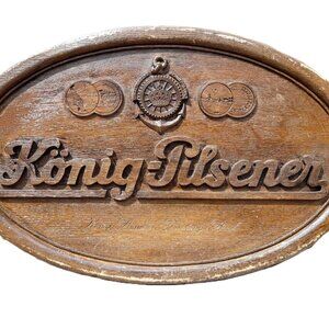 Vintage Konig Pilsener Beer Sign 90s Autographed Retro Bar Collectible Decor